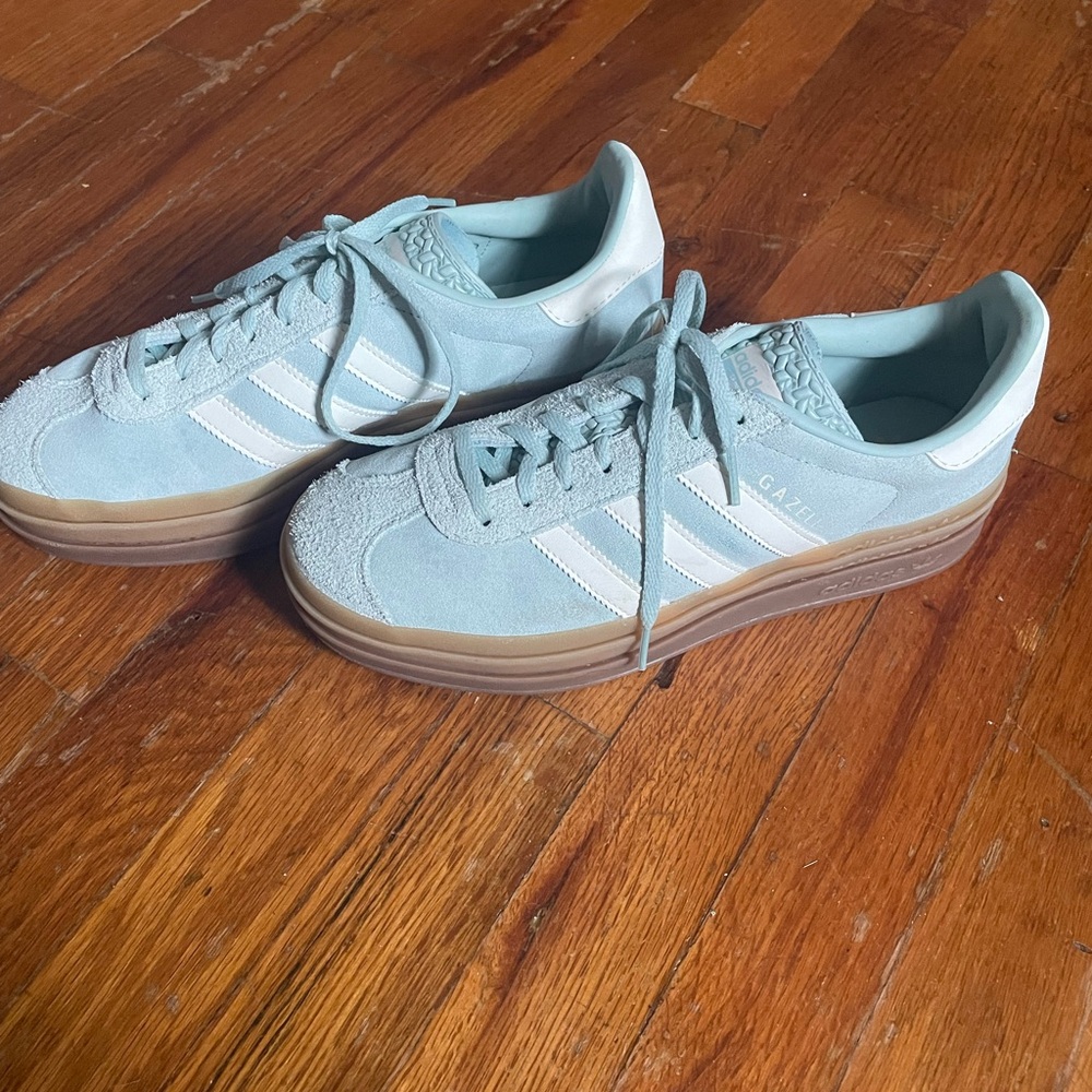 adidas Light Blue Suede Sneakers with White Stripes
